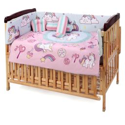 Babyhug 100% Cotton Crib Bedding Set Unicorn Print Regular - Multicolor (Cot not Included) image 2