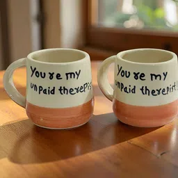 Lupaava White & Orange and Hand Painted Printed Ceramic Glossy of Cups and Mugs-58