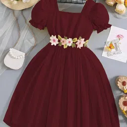 Miss & Chief Embellished Puff Sleeve Net A-Line Dress-49
