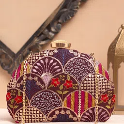 ARTKLIM Floral Embroidered Sequinned Box Clutch-image-6
