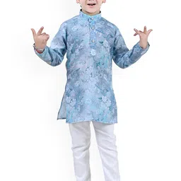 Kidotsav Boys Floral Printed Band Collar Straight Kurta with Pyjamas-picture-18