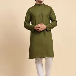 SKAVIJ Band Collar Pure Cotton Kurta With Trousers-picture-56