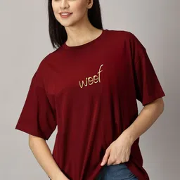 URBANICE Women Printed V-Neck Drop-Shoulder Sleeves T-shirt-image-64