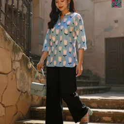 THE FAB FACTORY Selection Of 2 Floral Printed Mandarin Collar Tunics-image-77