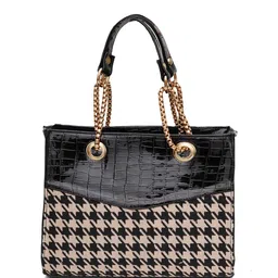 FABBHUE Checked Structured Handheld Bag with image 4