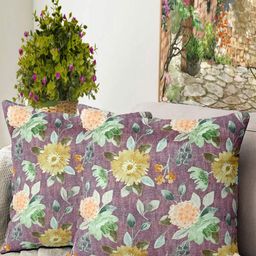 Blue Grass Lavender & Green Set Of 2 Floral Velvet Square Cushion Covers-image-25