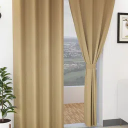Yellow Weaves Brown 2 Pieces Room Darkening Door Curtains-image-37