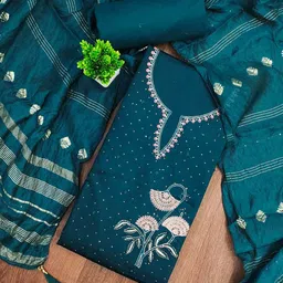 LeeliPeeri Designer Floral Embroidered Thread Work Unstitched Dress Material-image-68