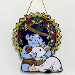 Krishna With Cow Printed Wall Hanging-image-48