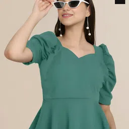 Mast & Harbour Women Sweetheart Neck Puff Sleeve Peplum Top-picture-42