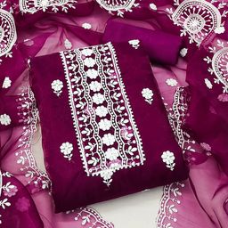 SAINOOR Embroidered Thread Work Organza Semi-Stitched Dress Material-image-102