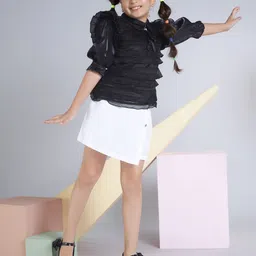 Peppermint Girls Self Design Flutter Sleeve Polyester Regular Top-picture-11