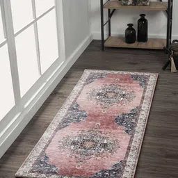 OBSESSIONS Brown & Cream-Color Rectangular Antistatic Non Slip Bedside Floor Runner-17