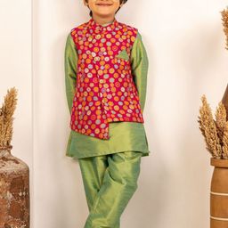 Jilmil Boys Regular Kurta with Pyjamas & Floral Print Nehru jacket-36