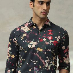 Mufti Men Slim Fit Spread Collar Floral Printed Cotton Formal Shirt-picture-11