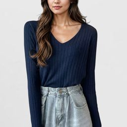 Outzidr Women Striped V Neck Top-image-105