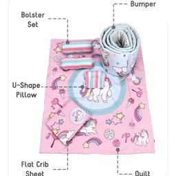 Babyhug 100% Cotton Crib Bedding Set Unicorn Print Regular - Multicolor (Cot not Included) image 3