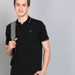raymond Men Solid Polo Neck Pure Cotton Black T-Shirt-picture-41