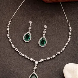 NVR Sliver-Plated AD Stone Studded Jewellery Set-52