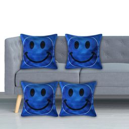 Kuber Industries Blue Set of 4 Checked Velvet Square Cushion Covers-20