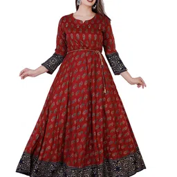 HERE&NOW Floral Printed Notch Neck Anarkali Kurta-picture-57