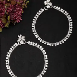 Anouk Set of 2 Silver-Plated Artificial Stone Studded Anklets-image-97