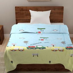 HOSTA HOMES Blue & Yellow Cartoon Characters AC Room 210 GSM Single Bed Comforter-51
