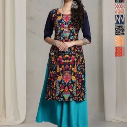 7Threads Women Ethnic Motifs Printed Thread Work Floral Crepe Kurta-image-66