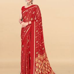 SHIVRUH Bandhani Zari Pure Chiffon Saree-image-38