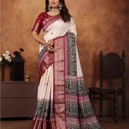 STAVA CREATION Kalamkari Printed Zari Festive Saree-picture-10