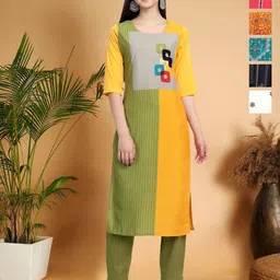 7Threads Selection Of 6 Colour Blocked Printed Round Neck Kurtas-image-46