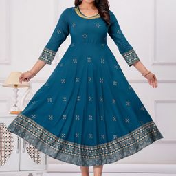 Sanganeri Kurti Ethnic Motifs Print Fit & Flare Midi Dress-image-46