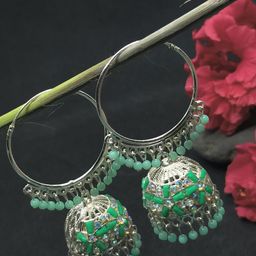 Soniya Crafts Silver-Plated Artificial Beads Beaded Oxidised Dome Shaped Jhumkas-8