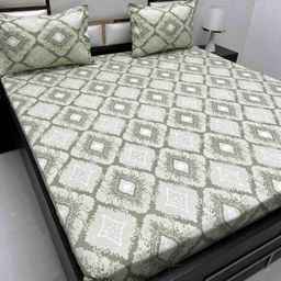Pure Decor Green & White Ethnic Motifs 350 TC Queen Bedsheet with 2 Pillow Covers-image-56