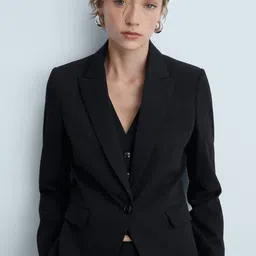 MANGO Single-Breasted Notched Lapel Formal Blazer-40