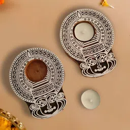 MAATIR DESIGNS Tan & White Set of 2 Candle Holder-image-30