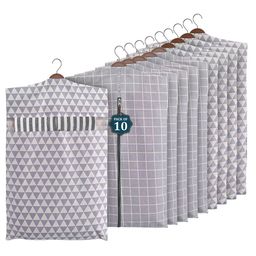 Kuber Industries Grey & White 10 Pieces Printed Cotton Hanging Clothes Organisers-17