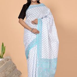 Jevi Prints Ethnic Motifs Printed Pure Cotton Block Print Saree-image-86