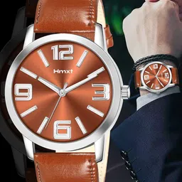HMXT Men Printed Dial & Leather Straps Analogue Watch HMXT-163-37