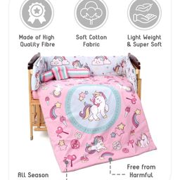 Babyhug 100% Cotton Crib Bedding Set Unicorn Print Regular - Multicolor (Cot not Included) image 4
