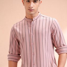 HIGHLANDER Men Slim Fit Opaque Striped Casual Shirt-image-89