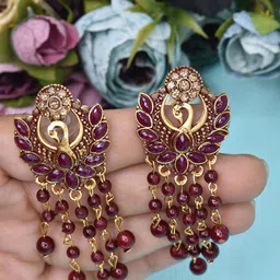MEIRA JEWELLERY Gold-Plated Artificial Stones Studded Contemporary Drop Earrings-picture-4