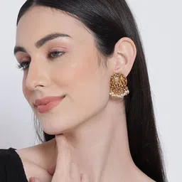 Anouk Gold-Plated Artificial Stones and Beaded Elephant Shaped Drop Earrings image 4