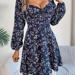 all about you Women Floral Print Puff Sleeve Fit & Flare Dress-image-68