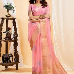 Jinal & Jinal Kalamkari Sequinned Organza Kanjeevaram Saree-picture-8