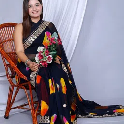 VL SAREES Tie and Dye Pure Chiffon Embroidered Bandhani Saree-picture-31