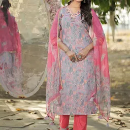 MITTOO Women Floral Embroidered Regular Kurta with Trousers & With Dupatta-picture-11
