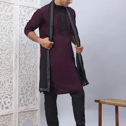 Jompers Men Ethnic Motifs Embroidered Regular Sequinned Kurta with Pyjamas & With Dupatta-15