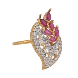 Anouk Gold Plated American Diamond Stone Studded Leaf Shape Finger Ring image 4