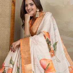 JYA Women Floral Printed Tissue Silk Saree With Blouse Piece-picture-10